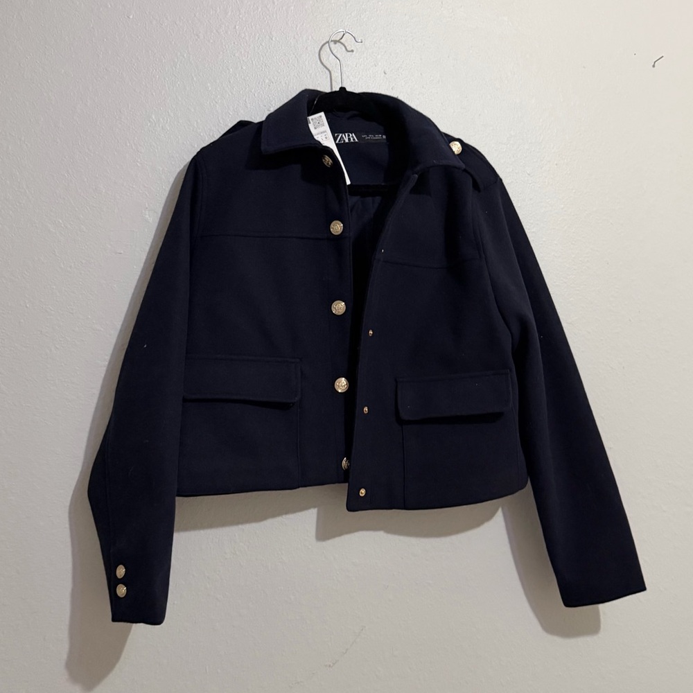 Zara Dark Blue Utility Jacket with Gold Buttons